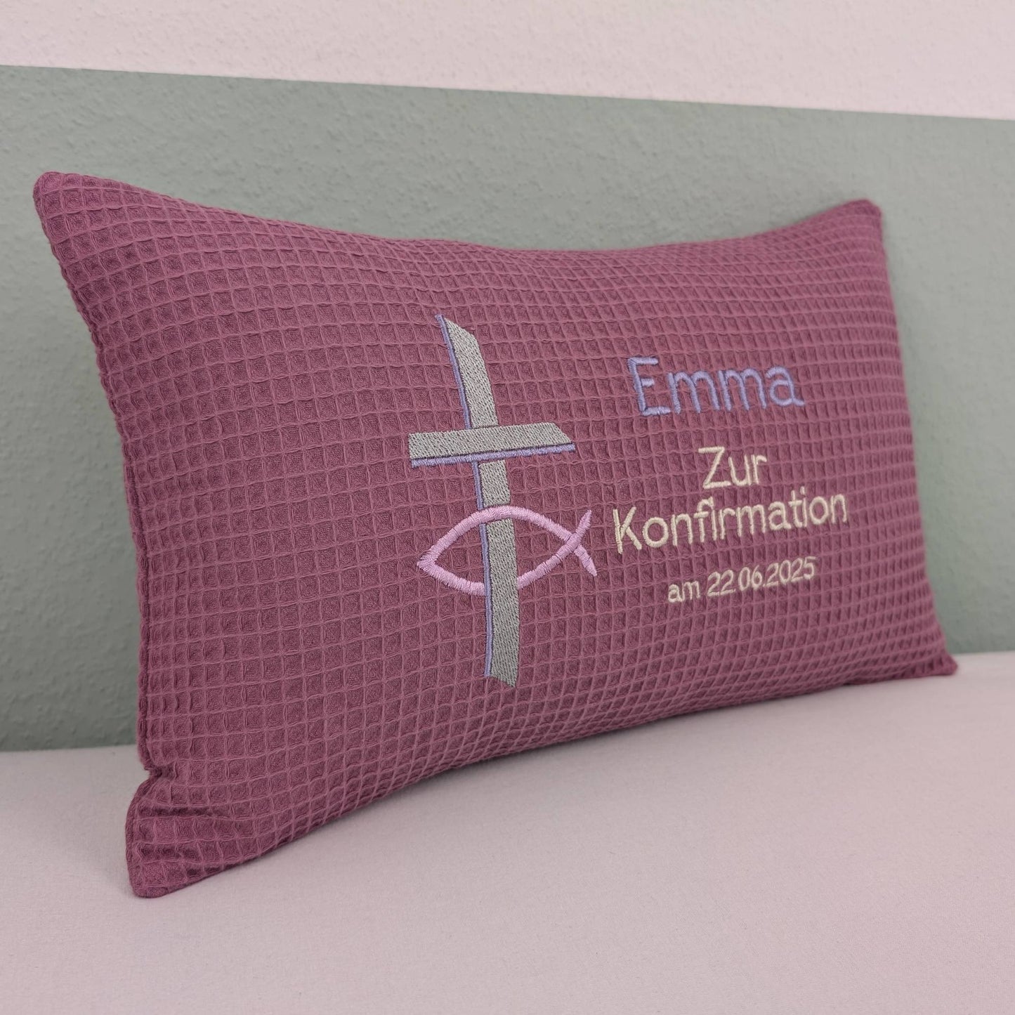 Konfirmationskissen -Kreuz und Fisch- 25 cm x 40 cm