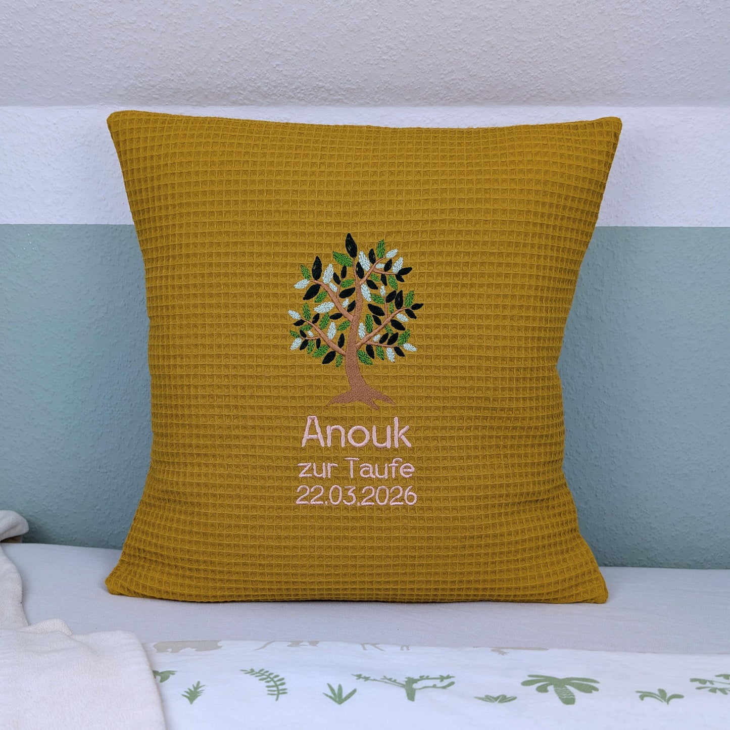 Taufkissen -Baum- 40 cm x 40 cm mit Taufspruch