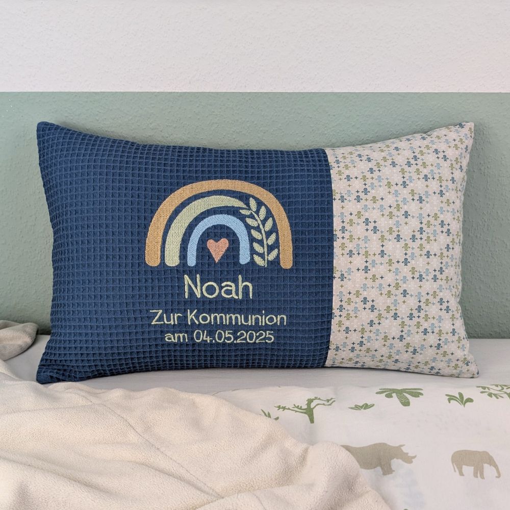 Kommunionskissen -Regenbogen- 30 cm x 50 cm und Dekostoff mit Kommunionsspruch