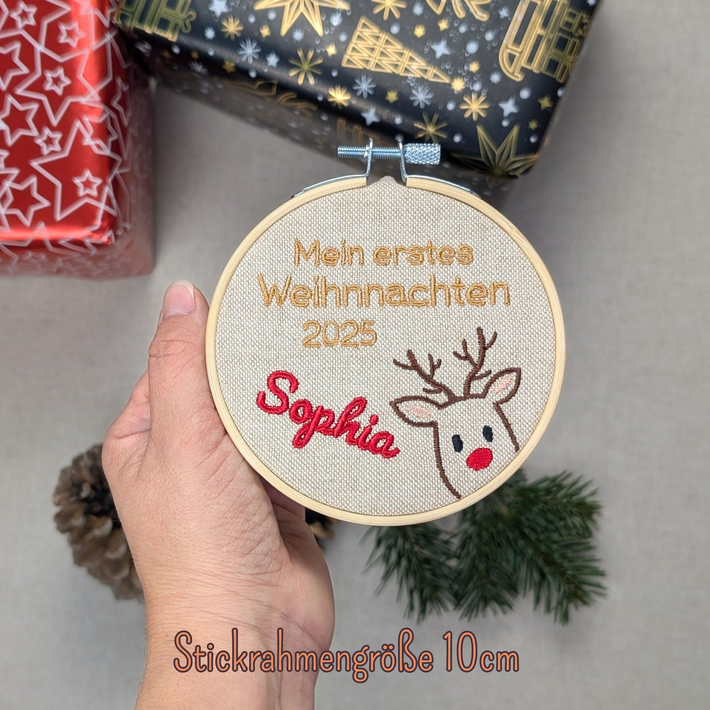 Stickrahmenbild -Mein erstes Weihnachten Rentier-