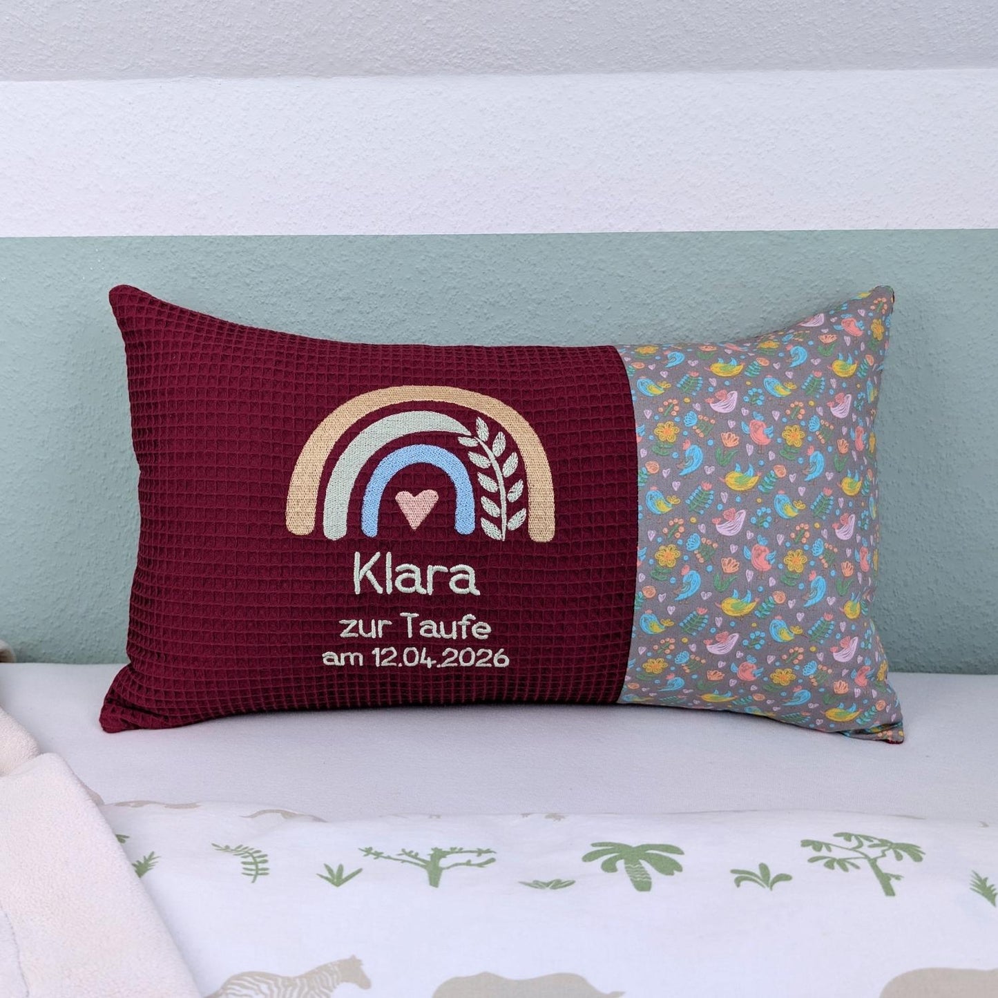 Taufkissen -Regenbogen- 30 cm x 50 cm und Dekostoff mit Taufspruch