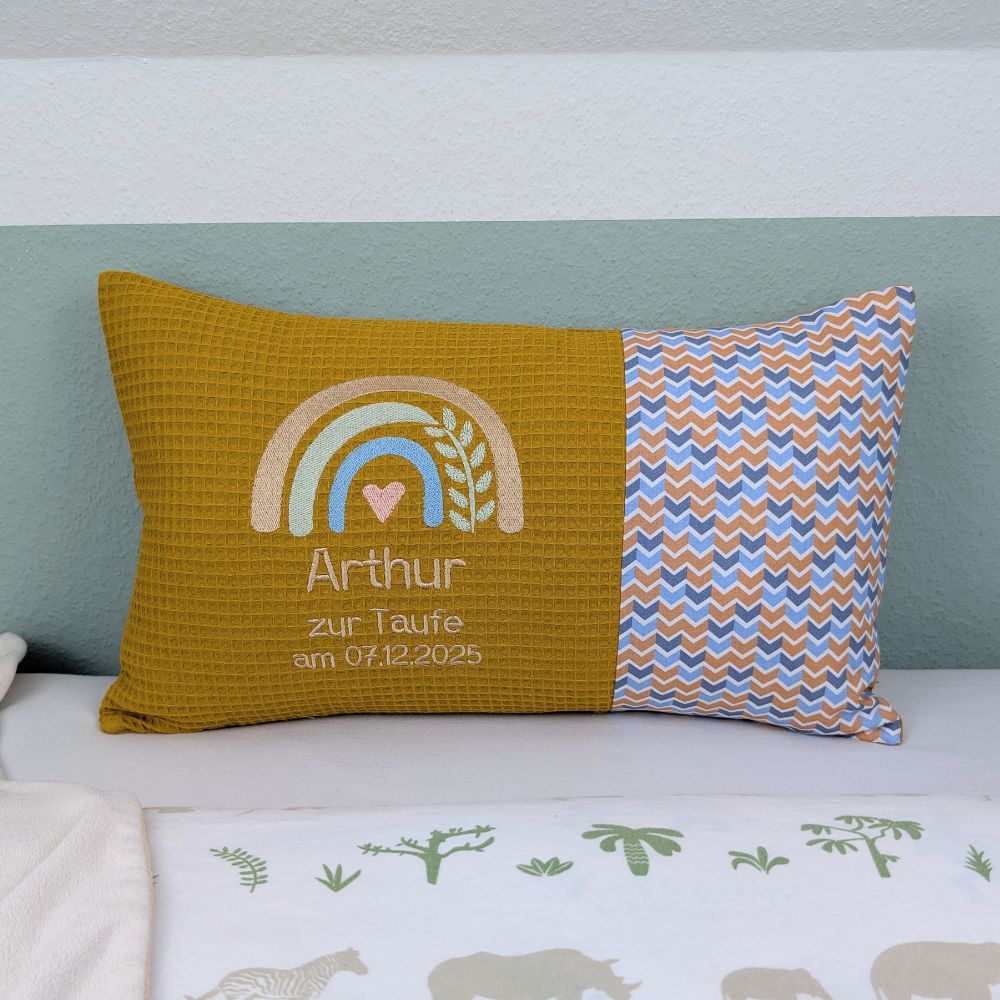 Taufkissen -Regenbogen- 30 cm x 50 cm und Dekostoff mit Taufspruch