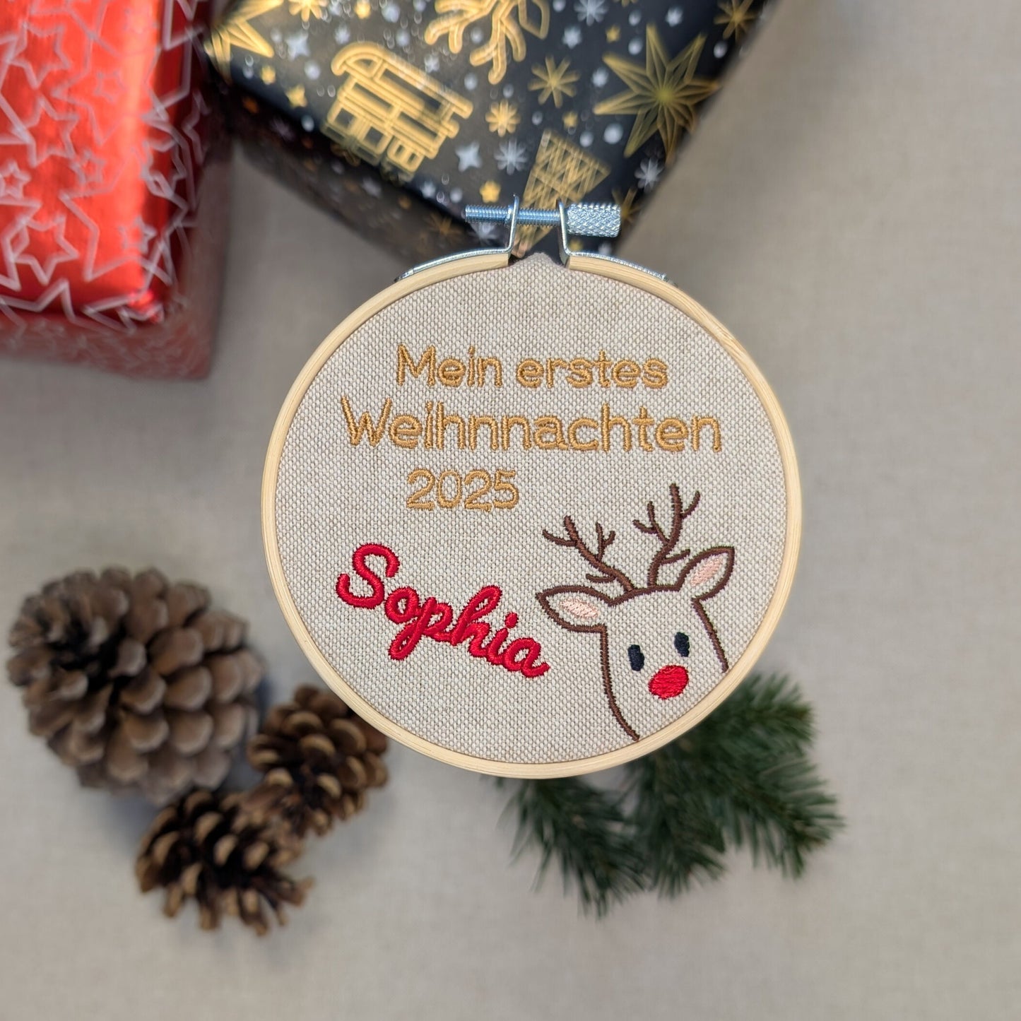 Stickrahmenbild -Mein erstes Weihnachten Rentier-