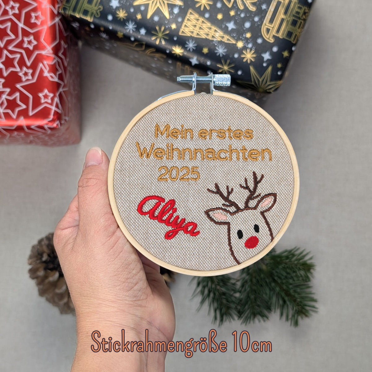 Stickrahmenbild -Mein erstes Weihnachten Rentier-