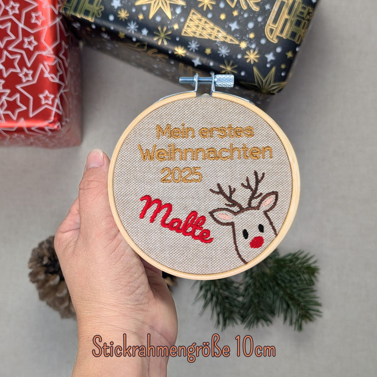 Stickrahmenbild -Mein erstes Weihnachten Rentier-